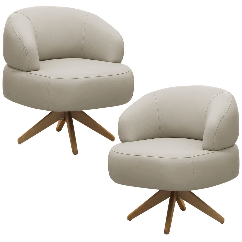Kit 02 Poltronas Decorativas Giratória Orgânica Sala Living Zadok L06 Couro Cinza Claro - Lyam Decor