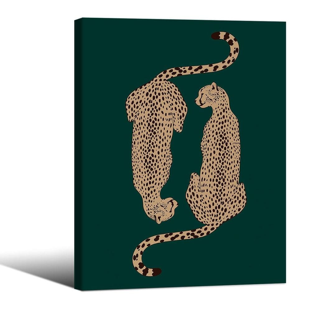 Arte de parede em tela Cheetah Retro Green Leopard 20x25cm emoldurada