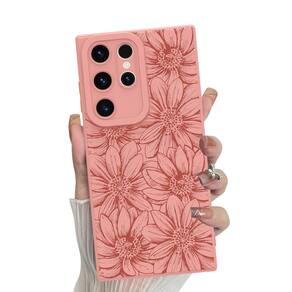 Capa de telefone MZELQ Silicone Rosa Floral Samsung Galaxy S23 Ultra