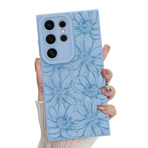 Capa de telefone MZELQ Silicone Azul Floral Samsung Galaxy S24 Ultra