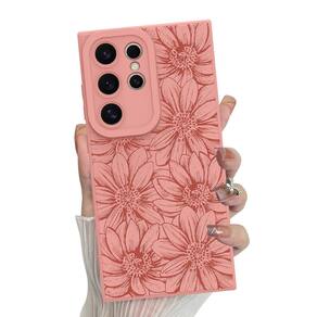 Capa de telefone MZELQ Silicone Hot Pink Floral para Samsung S24 Ultra