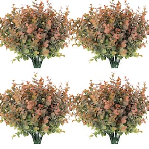 Plantas artificiais RECUTMS, caules falsos de eucalipto x12, laranja empoeirada