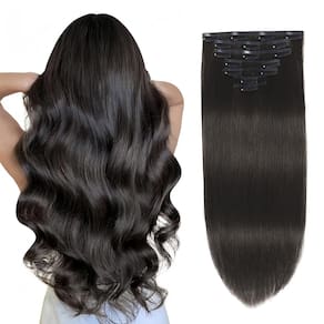 Extensões de cabelo Clip in Gampacy 22 polegadas 120 g 1B preto natural