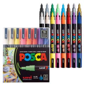 Marcadores de pintura Posca 16 Set 3M Fine com pontas reversíveis