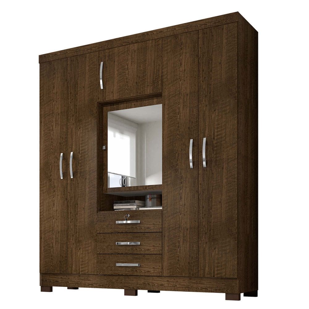 Guarda Roupa Casal 6 Portas e 3 Gavetas Imperial com Espelho Malbec - Incorplac
