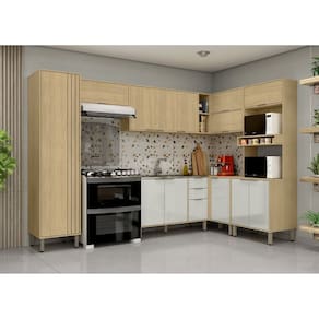 Cozinha Modulada Completa Vick Castanho Off White - ALJ Móveis
