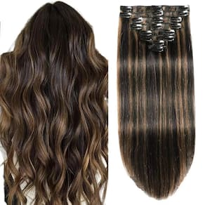 Extensões de cabelo Tebelove Clip em cabelo humano 100% real de 16"
