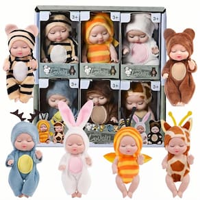 Conjunto de presentes Mini Baby Dolls Swanky Style de 4 polegadas com roupas de animais