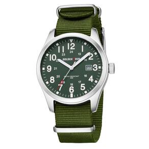 Relógio masculino GOLDEN HOUR com alça deslizante de nylon prateada verde