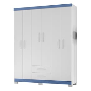 Guarda Roupa Casal 6 Portas 2 Gavetas Modena Branco Tx Flex Detalhe Azul - Combo Stock