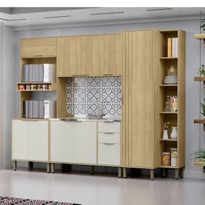 Cozinha Modulada Completa Vick 4 Peças Castanho Off White