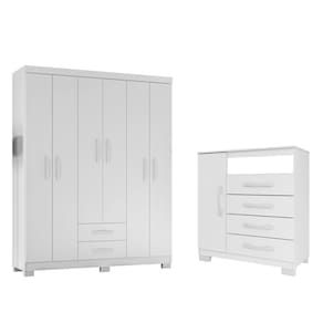 Guarda Roupa Infantil 6 Portas Com Cômoda Sapateira 1 Porta 4 Gavetas Modena Branco Flex - Combo Stock