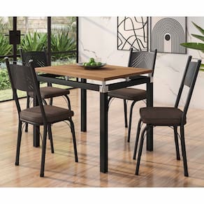 Conjunto Mesa de Jantar Tubular com 4 Cadeiras Malva Tampo BP 91x68cm 151 Preto Fosco Assento Imbuia - Combo Stock