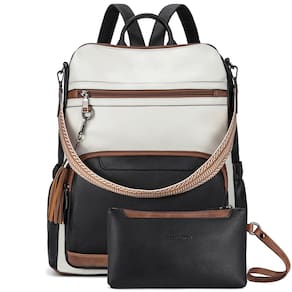 Mochila BOSTANTEN para laptop de couro para mulheres preta, bege, marrom