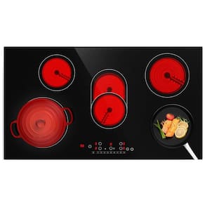 Cooktop elétrico, fogão de cerâmica de 36 polegadas 5 queimadores, incluindo 1 elemento de ponte, 9 níveis de aquecimento, trava e