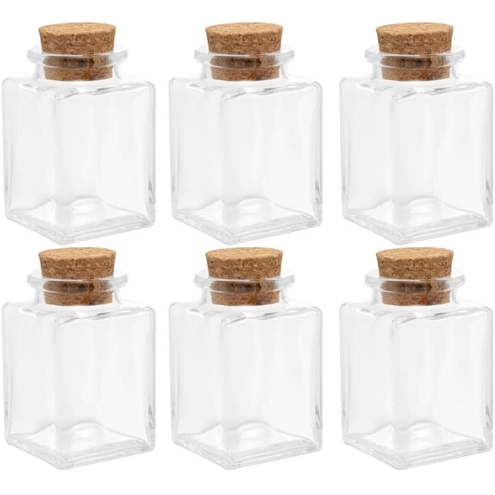 6 Mini Potes de Vidro Porta Temperos com Tampa de Rolha Lembrancinha Quadrados Lyor