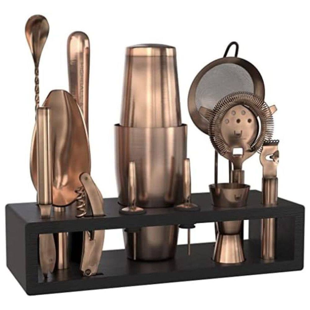 Highball Chaser Kit Bn Profissional 13 Peças em Aço Inoxidável com Suporte, Dourado