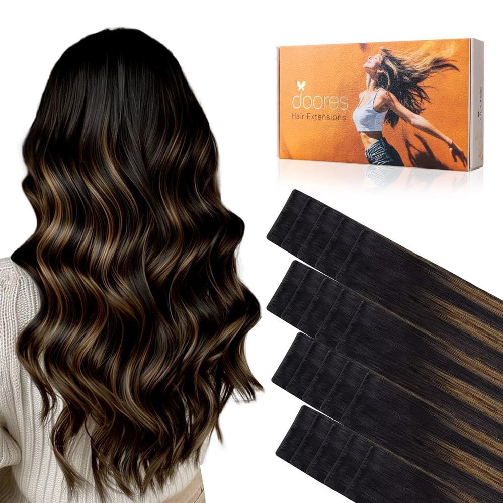 Extensões de cabelo DOORES Invisi Edge Tape-in natural de preto a marrom castanho 50g 45cm