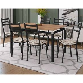 Conjunto Mesa de Jantar Tubular com 6 Cadeiras 141 Malva Tampo BP 136cm Nature Assento Cedro - Combo Stock