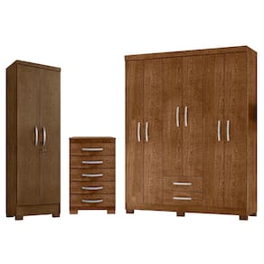 Kit Guarda Roupa Casal 6 Portas 2 Gavetas Modena com Cômoda 5 Gavetas e Multiuso Egito Malbec - Combo Stock