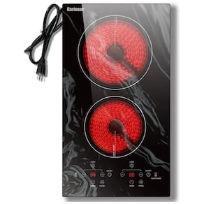 Cooktop Elétrico Portátil Karinear 2 Bocas, 110v, Cooktop Elétrico de Balcão ou Embutido, 30 cm de Vidro Cerâmico com Padrão de Ondas