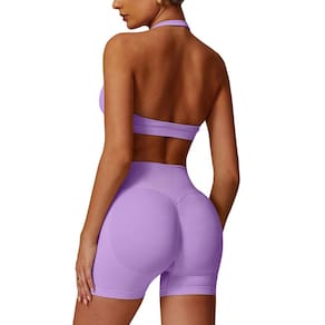 Conjunto de treino ABOCIW para mulheres sem costura, de cintura alta, roxo, S