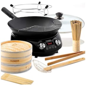 Cooktop de Indução Portátil com Controle de Temperatura, Livro de Receitas Wok, Panela de 35vm e 8 Acessórios de Bambu Incluídas, 110V