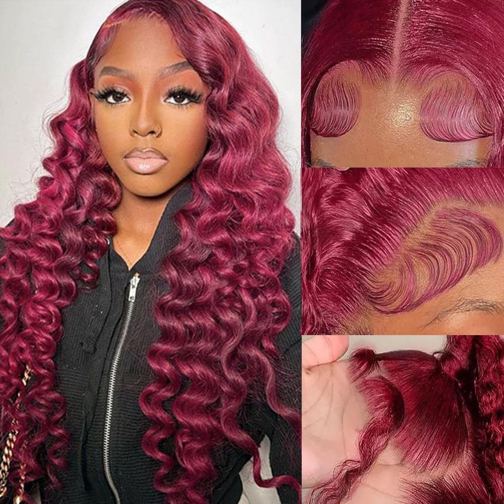 Perucas frontais de renda ELFSECRET Loose Deep Wave 99m Burgundy 22"