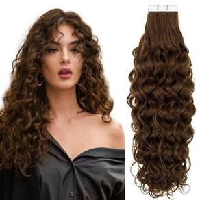 Fita adesiva em extensões de cabelo RUNATURE Brown Curly 50g 20 unidades