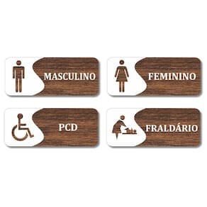 Placas Sinalização Banheiros Pcd Fraldário Kit 4 Peças