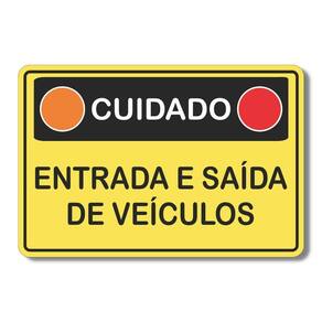 Placa Sinalização Cuidado Entrada Saída De Veículos 20x30 Cm