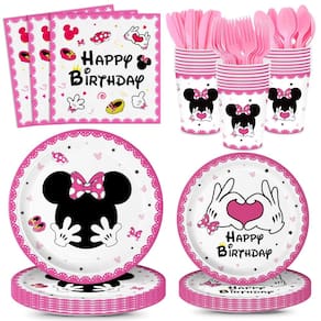 Artigos para festas AURORAPARTY Pink Mouse Birthday 24 Guests