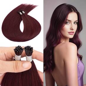 Extensões de cabelo KPVxxve I Tip Wine Red Straight 18 polegadas 50g