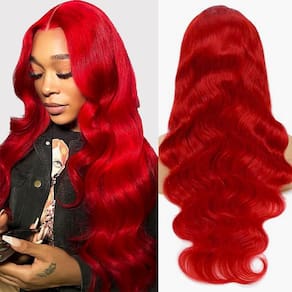 Peruca frontal de renda ELFSECRET Red Human Hair Body Wave 20