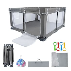 Cercadinho dobrável para bebês Nvlirun com tapete e porta 50x50cm cinza
