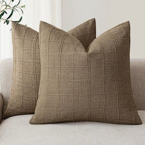 Capas de almofada Findtower Linen Check 50x50cm Brown Set 2
