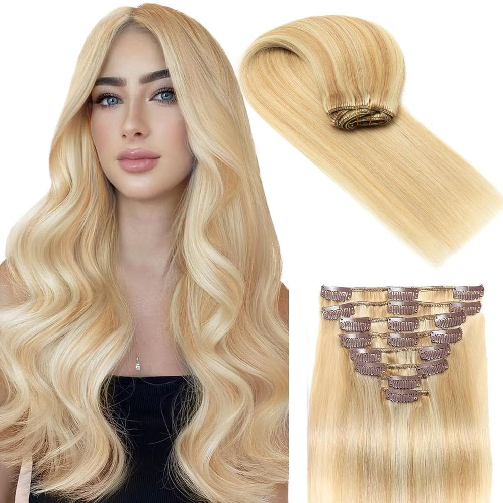 Extensões de cabelo Clip in Douor Dark Blonde/Bleach Blonde