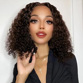 Peruca HAYAHAIR sem cola, renda frontal, cabelo humano curto, encaracolado, 30cm