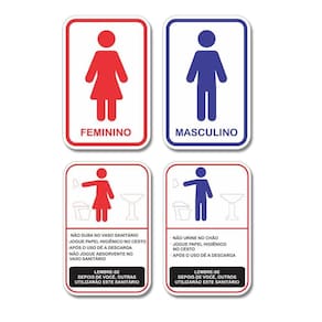 4 Placas De Sinalização Banheiro Feminino Masculino Regras Kit