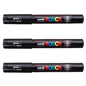 Caneta Marcadora Uni-ball POSCA PC-1M à base de água preta, pacote com 3