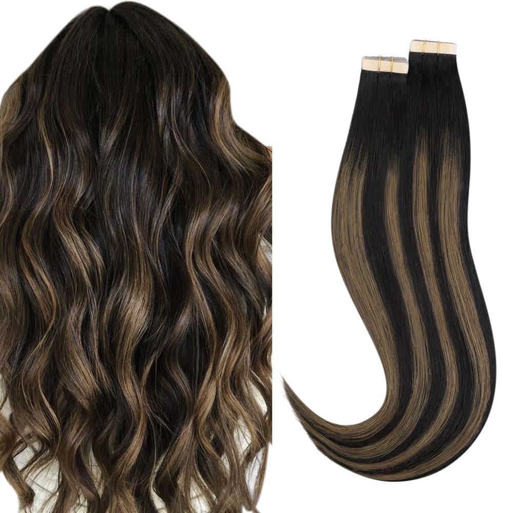 Fita adesiva em extensões de cabelo HOTBANANA 30 cm 40 unidades em preto natural