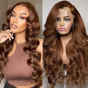 Peruca frontal de renda Miss Alle Cabelo humano castanho chocolate 22 polegadas