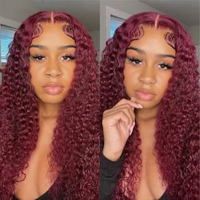 Perucas frontais de renda Jasperel Burgundy Deep Wave 99J 13x4 HD
