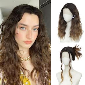 Peruca BUPPLER, cabelo sintético castanho claro, 45 cm, comprimento médio