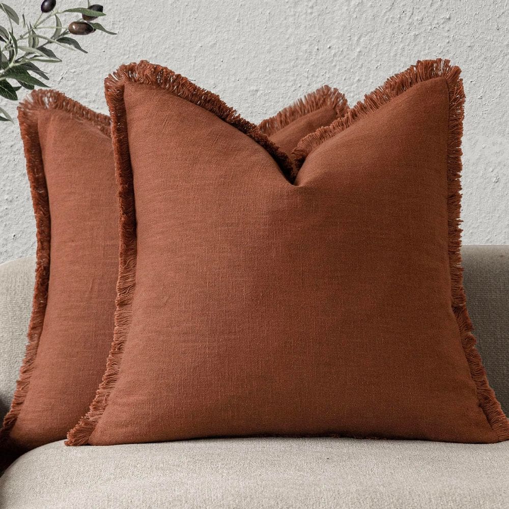 Capas de almofada Findtower Linen Fringe 45x45cm, pacote com 2