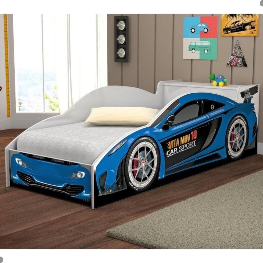 Cama Carro com Baú Accelerate Juvenil Azul