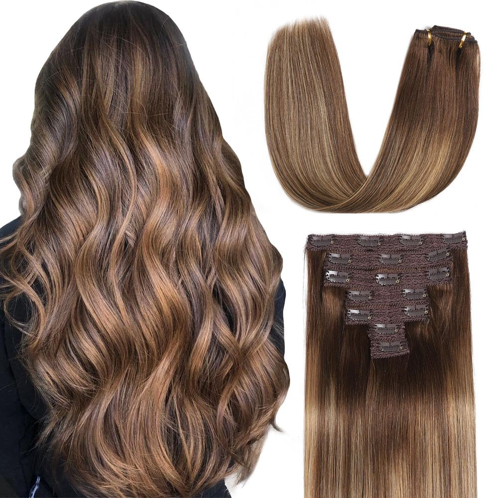 Extensões de cabelo Sisily Real Human Hair 18 polegadas e 120 g com clip-in