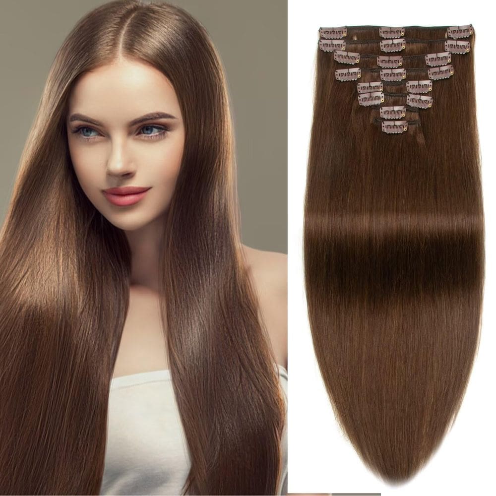 Extensões de cabelo Clip in Doupor Chocolate Brown 50cm 100g