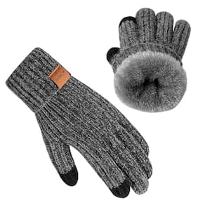 Luvas de inverno UCQKLI Chenille para mulheres forradas com lã quente