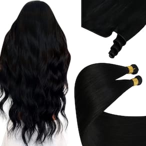Extensões de cabelo: Sunny Hair, amarrada à mão, trama preta de 18 polegadas